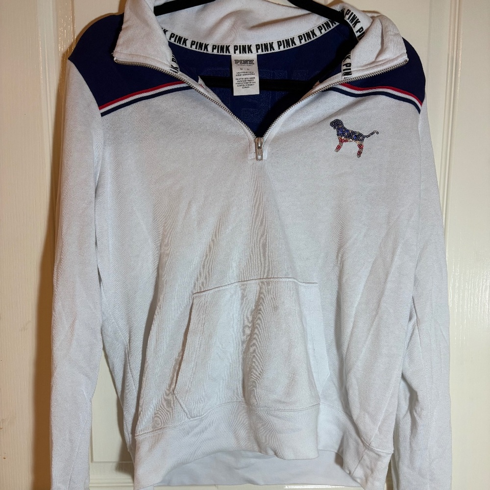 PINK Red White And Blue Sequin Quarter Zip